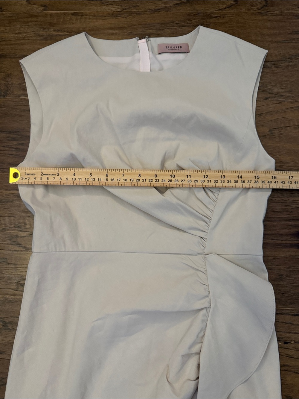Tailored by Rebecca Taylor Cream Ruched Ruffle Midi Sheath Dress - Picture 6 of 13